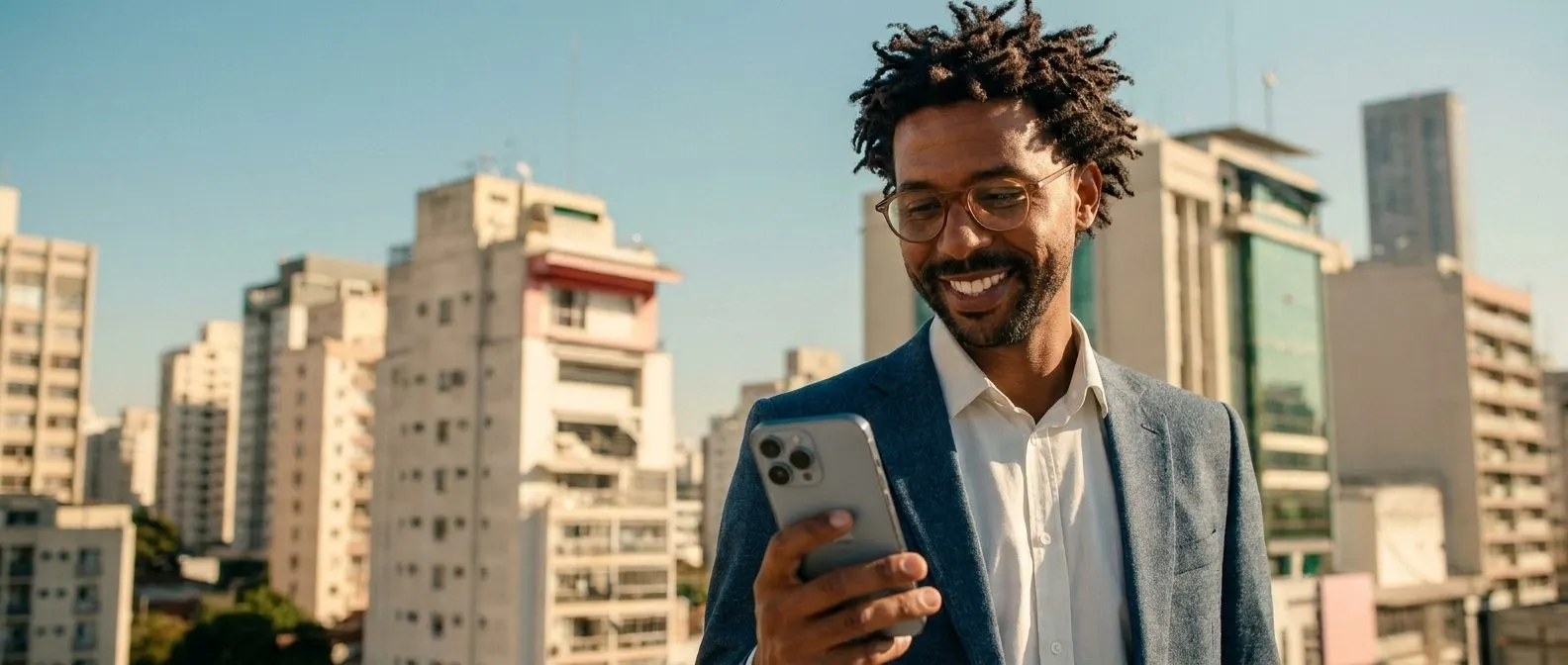 Trader checking markets on his phone